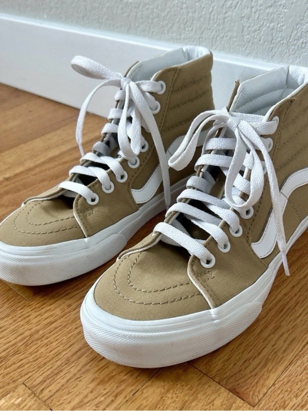 Canvas High-Top Sneakers in Tan with White Stripe (Custom)